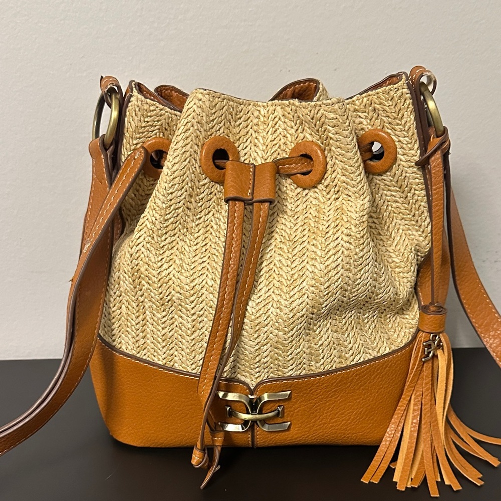 Sam Edelman Tan Leather & Raffia Crossbody Bag. NWOT. Flawless Hardware. - Picture 4 of 16